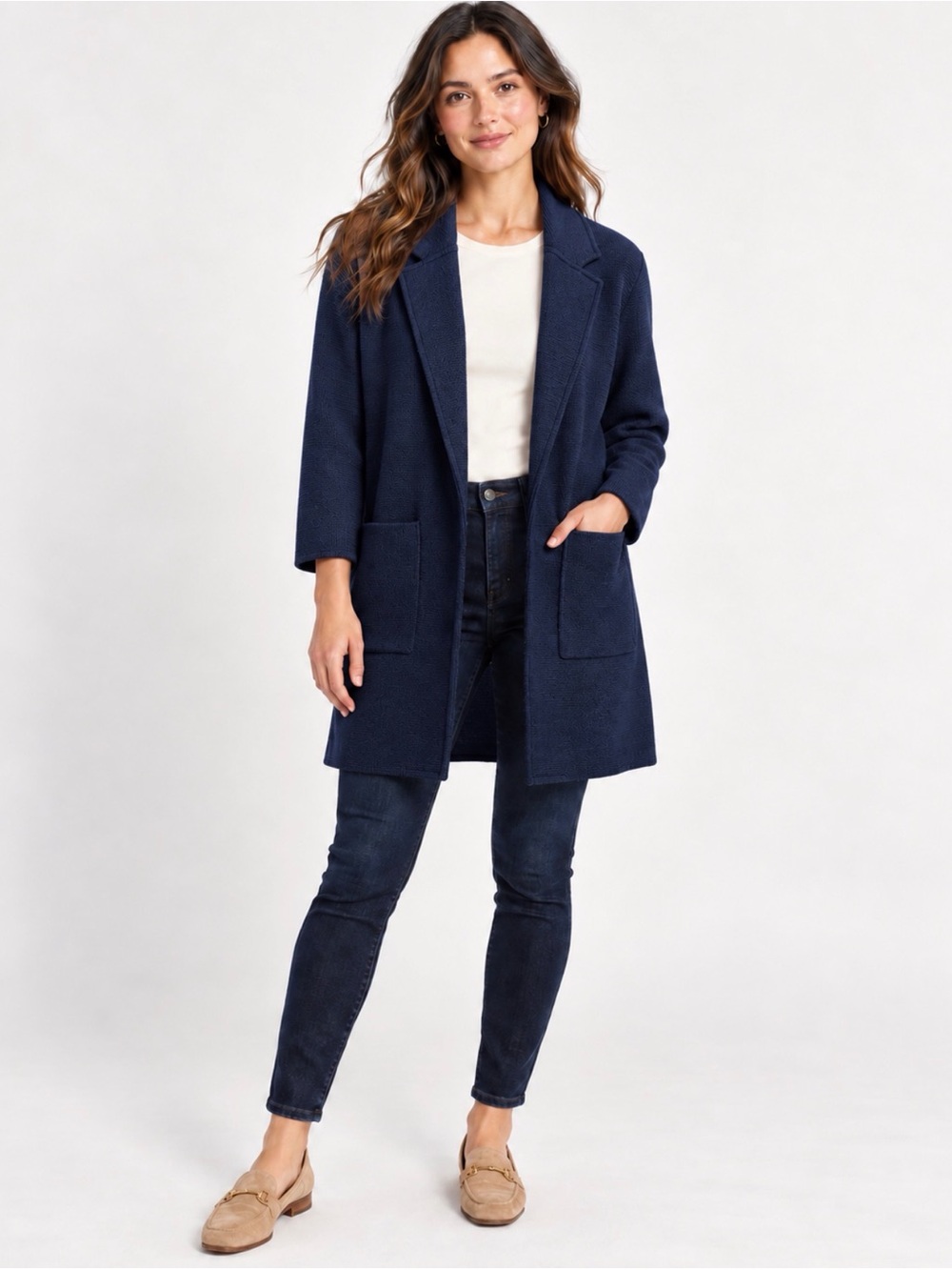 J.Crew Navy Open-Front Longline Knit Sweater Blazer Size M